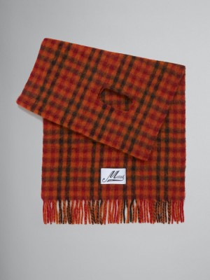 Marni Alpaca And Mohair Check Scarf Ljusorange | PSEER84767