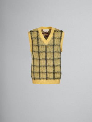 Marni Checked Mohair Ärmlös Jumper Gula | PSEQX66152