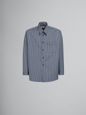 Marni Compact Ull Shirt With Checked Motif Blå | SEXBR52005