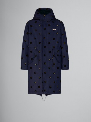 Marni Gabardine Parka With Flocked Draft Flower Print Blå Blommiga | USEND86919