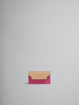 Marni Läder Business Card Case Beige Rosa Orange | BSESD99165