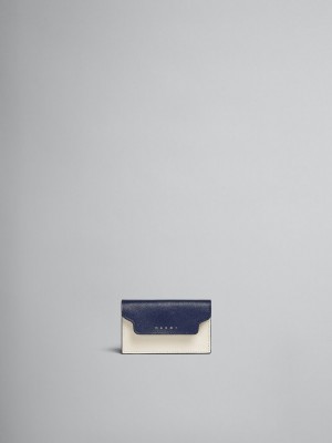 Marni Läder Business Card Case Blå Vita Bruna | SECVG64650