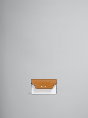 Marni Läder Business Card Case Bruna Vita Blå | USETG75829