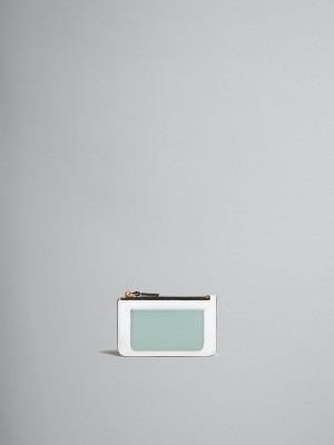 Marni Läder Card Case Ljusgröna Vita Bruna | LSETR47421