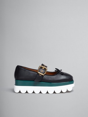 Marni Läder Mary Jane Shoe With Scalloped Sole Svarta | SEEAH44756