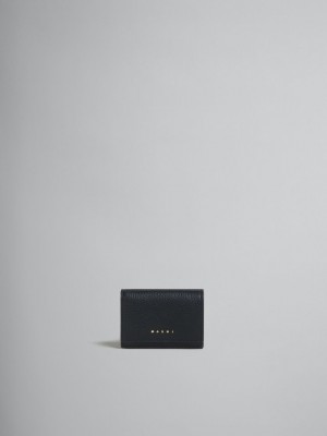 Marni Läder Trifold Venice Wallet With Marbled Interior Svarta | XSEBH37125