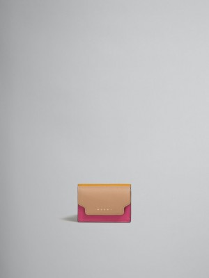 Marni Läder Tri-fold Wallet Beige Rosa Orange | ASEWC64276