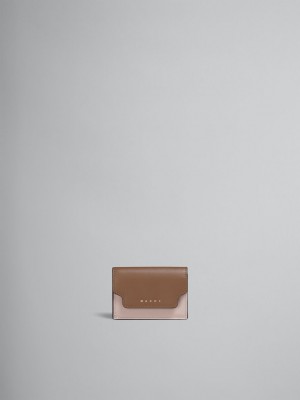 Marni Läder Tri-fold Wallet Bruna Rosa Vinröda | SEIIZ41489