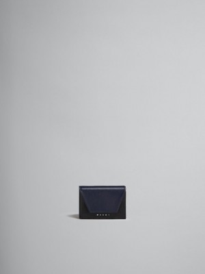 Marni Läder Tri-fold Wallet Marinblå Blå Svarta | SEEAH64727