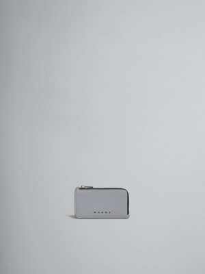 Marni Läder Zip-around Card Case Mörkgrå Grädde | DSEKV70260