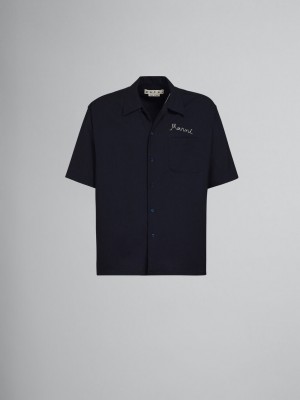 Marni Logo Embroidery Bowling Shirt Svarta | XSEGW72411
