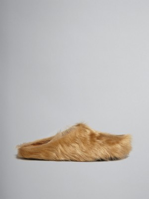 Marni Long Hair Calfskin Fussbett Sabot Beige | QSEWA16926