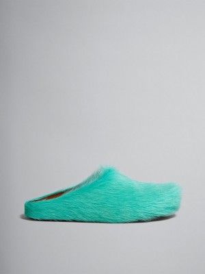 Marni Long Hair Calfskin Fussbett Sabot Turkos | MSEHR26367