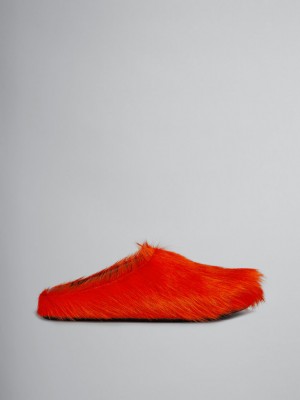 Marni Long Hair Calfskin Fussbett Sabot Orange | TSEWZ53473