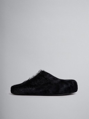 Marni Long Hair Calfskin Fussbett Sabot Svarta | SEQAV44746