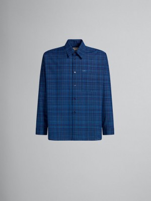 Marni Shirt Checked Light Ull Blå Ljus | LSESX77236