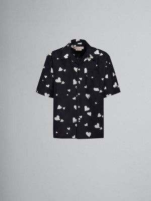 Marni Silk Shirt With Bunch Of Hearts Print Svarta | USEND44642