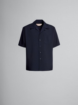 Marni Tropical Ull Bowling Shirt Mörkblå | BSESD95698
