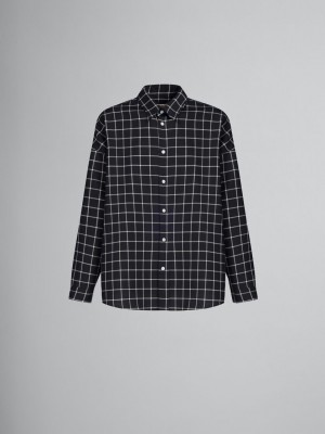 Marni Ull Long-sleeved Shirt With Checked Pattern Svarta | SENZX19304