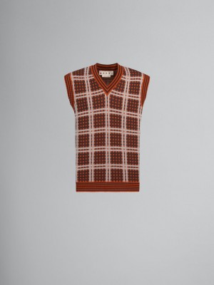 Marni V-neck Vest With '50s Check Röda | GSEUC39513