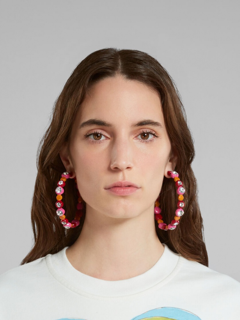 Marni Bezel-set Rhinestone Resin Hoop Rosa | FSEUI48877