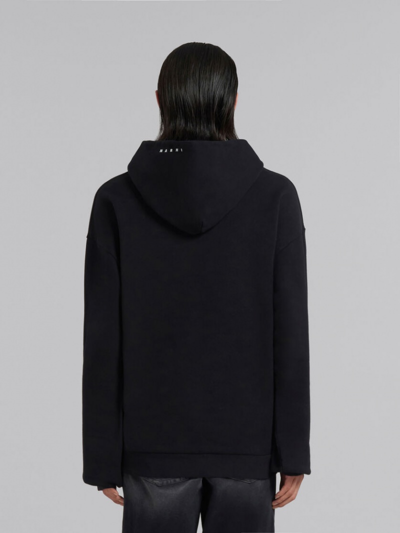 Marni Bio Bomull Hoodie With Maxi Slogan Print Svarta | DSEVO17761