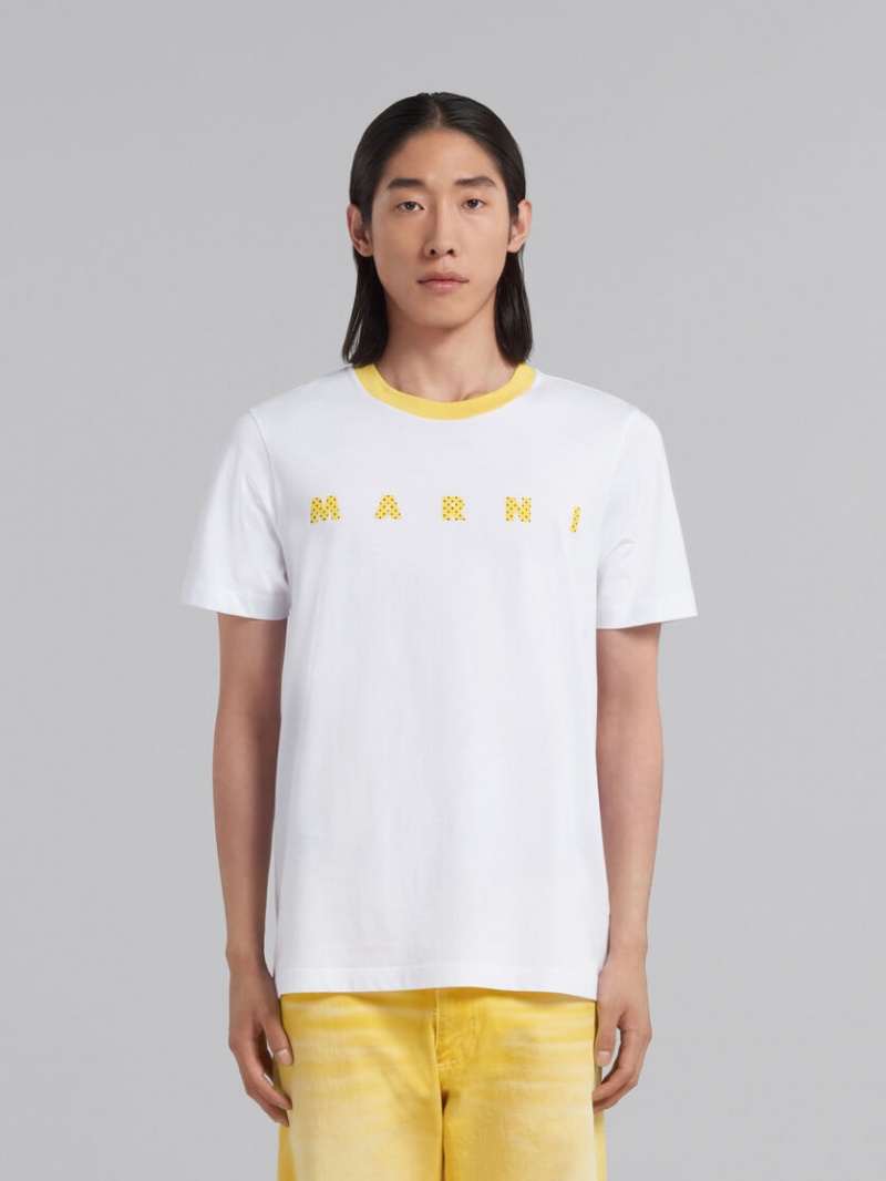 Marni Bio Bomull T-shirt With Polka-dot Logo Vita | SSENY84649