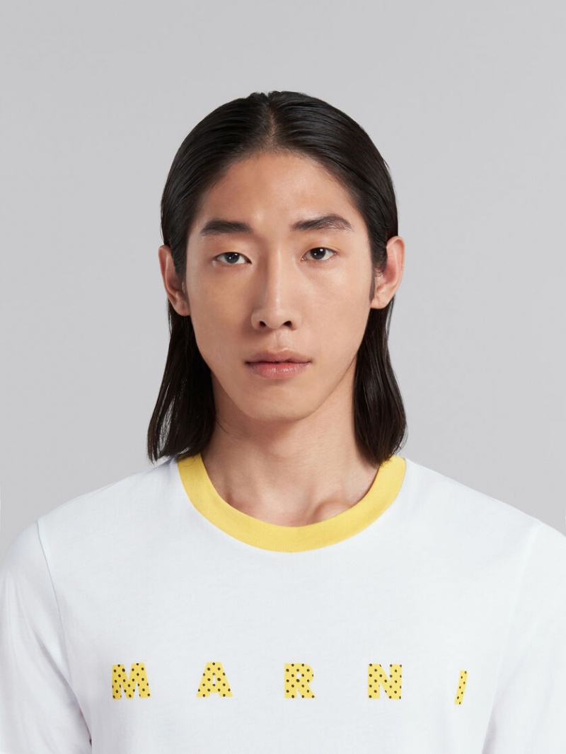 Marni Bio Bomull T-shirt With Polka-dot Logo Vita | SSENY84649