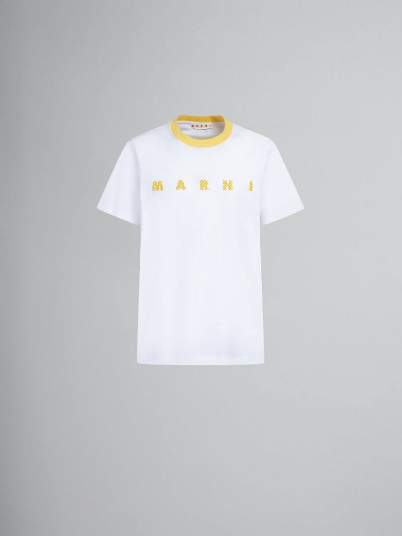 Marni Bio Bomull T-shirt With Polka-dot Logo Vita | SSENY84649