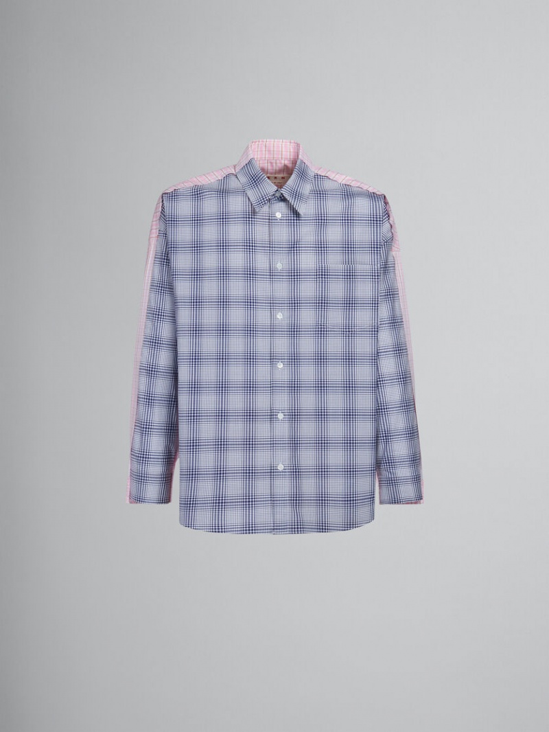 Marni Bio Poplin Shirt With Contrasting Checks Blå | QSEUV83088
