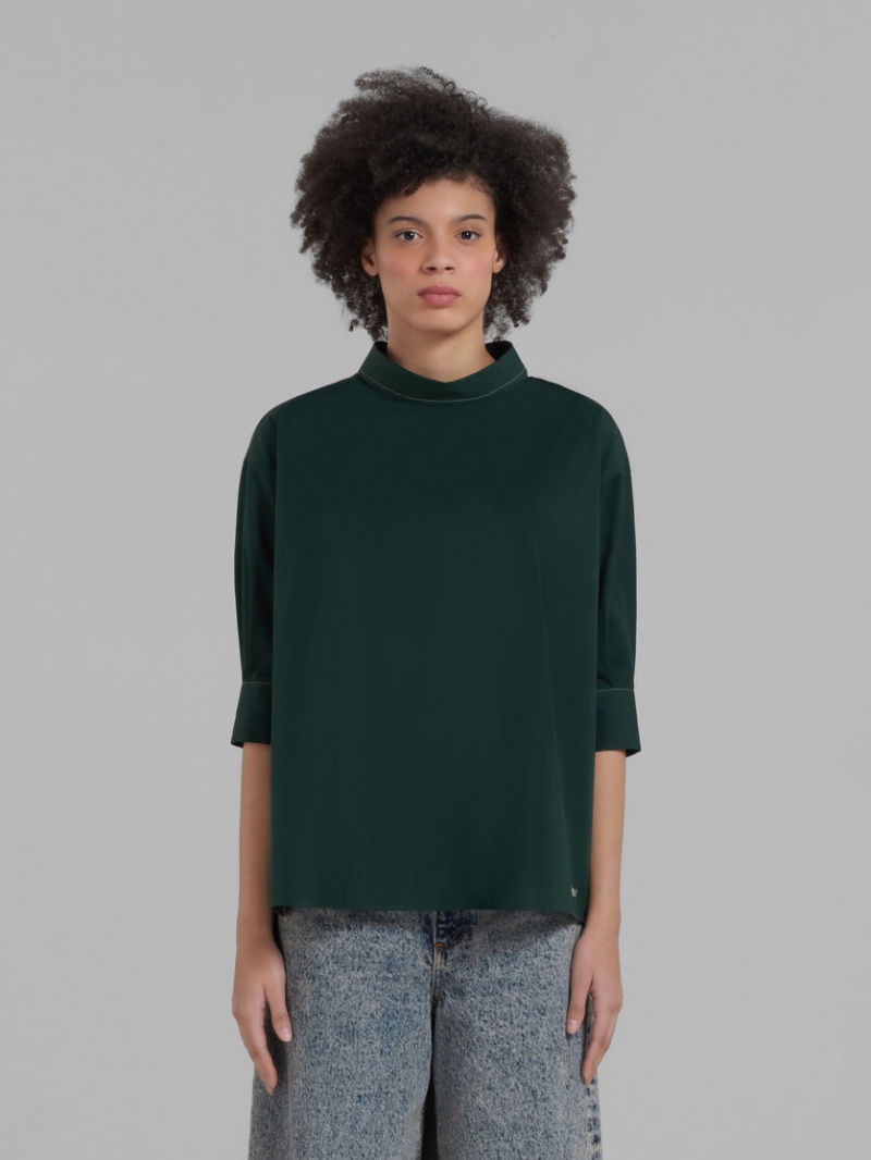 Marni Bio Poplin Top With Open Back Gröna | SEQAV30439