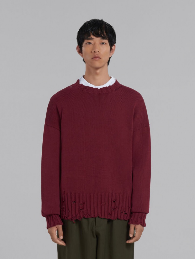 Marni Bomull Crewneck Tröja Röda | BSESO53755