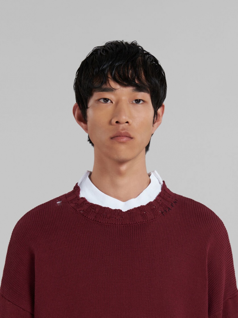 Marni Bomull Crewneck Tröja Röda | BSESO53755
