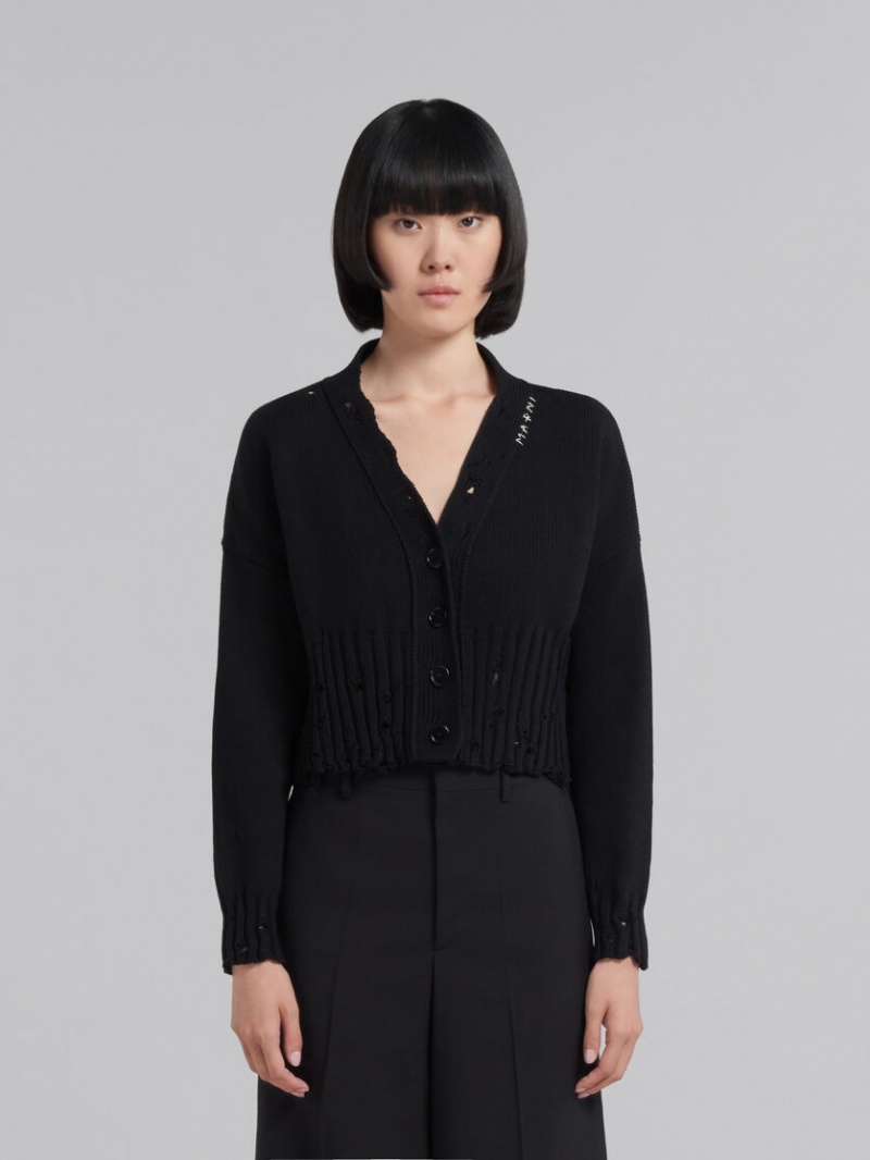 Marni Bomull Cropped Cardigan Svarta | ESEHC50036