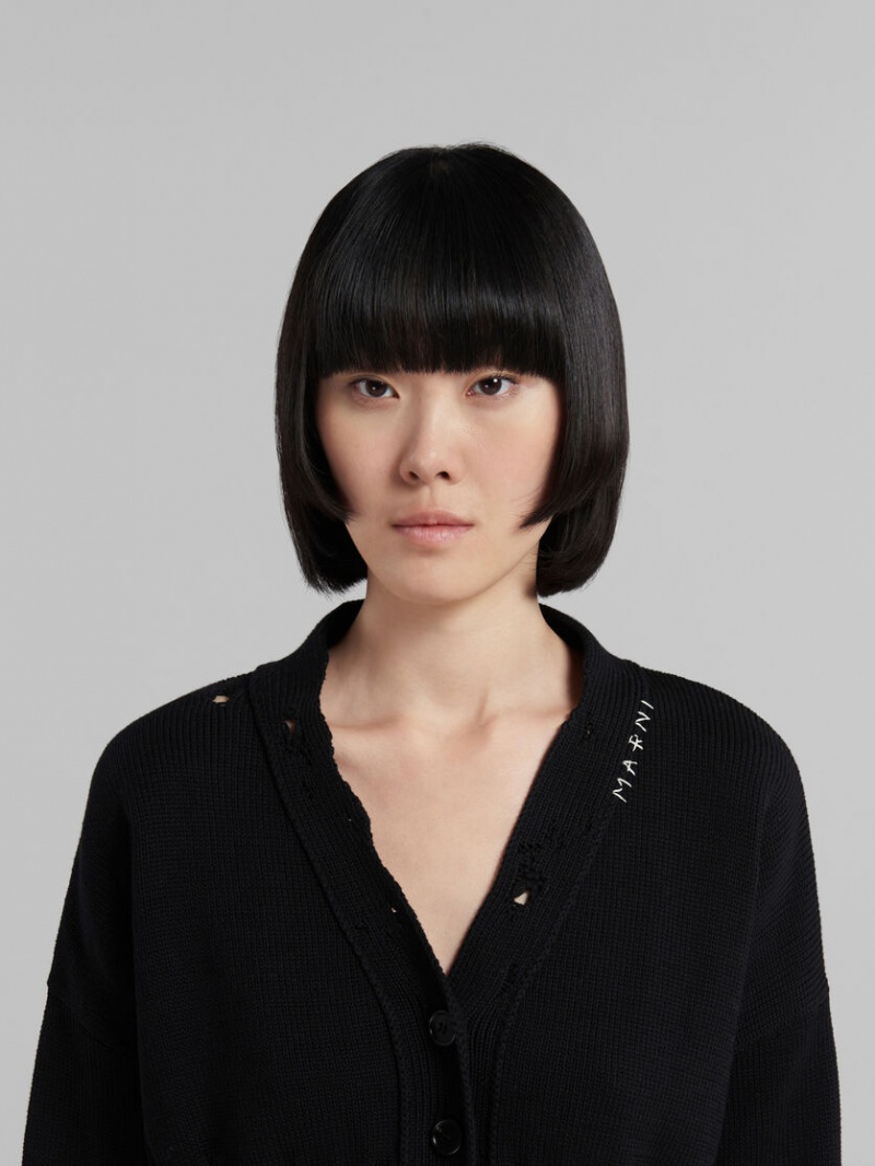 Marni Bomull Cropped Cardigan Svarta | ESEHC50036