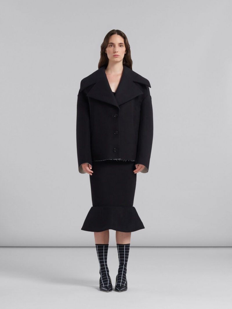 Marni Bonded Ull And Felt Cocoon Jacket Svarta | SEIIZ74913