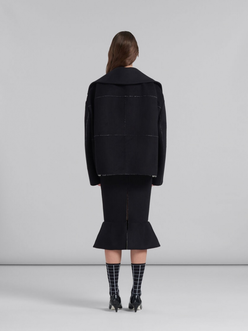 Marni Bonded Ull And Felt Cocoon Jacket Svarta | SEIIZ74913
