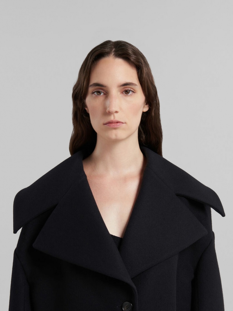 Marni Bonded Ull And Felt Cocoon Jacket Svarta | SEIIZ74913