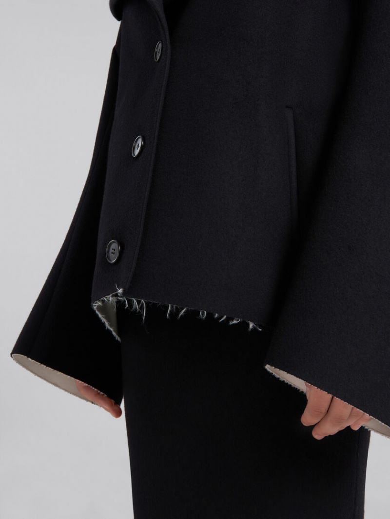 Marni Bonded Ull And Felt Cocoon Jacket Svarta | SEIIZ74913