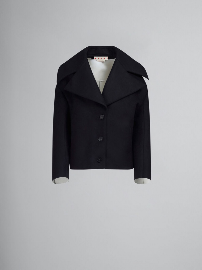 Marni Bonded Ull And Felt Cocoon Jacket Svarta | SEIIZ74913