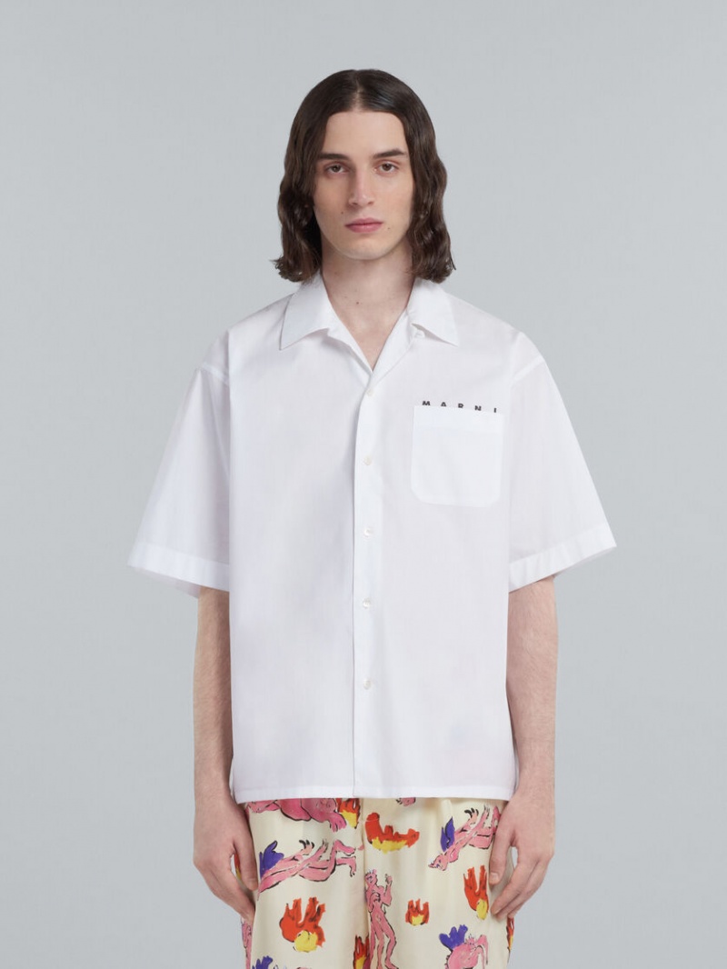 Marni Bowling Shirt Yarn-dyed Poplin Vita | SEQCS30220