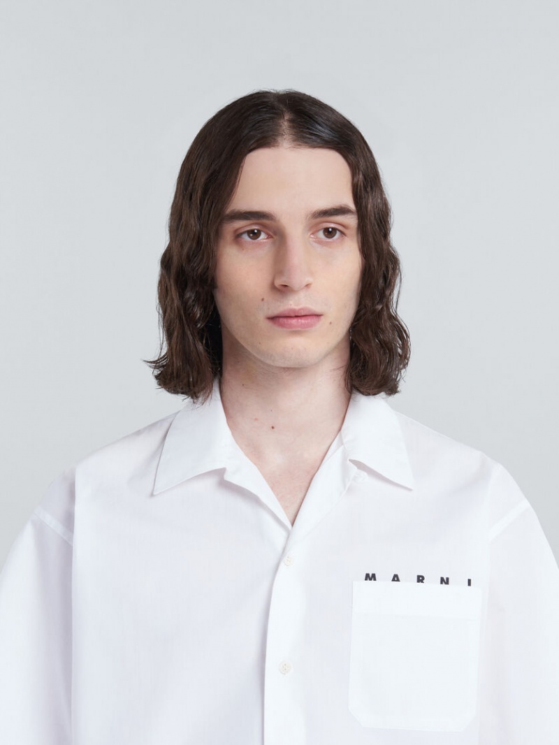 Marni Bowling Shirt Yarn-dyed Poplin Vita | SEQCS30220