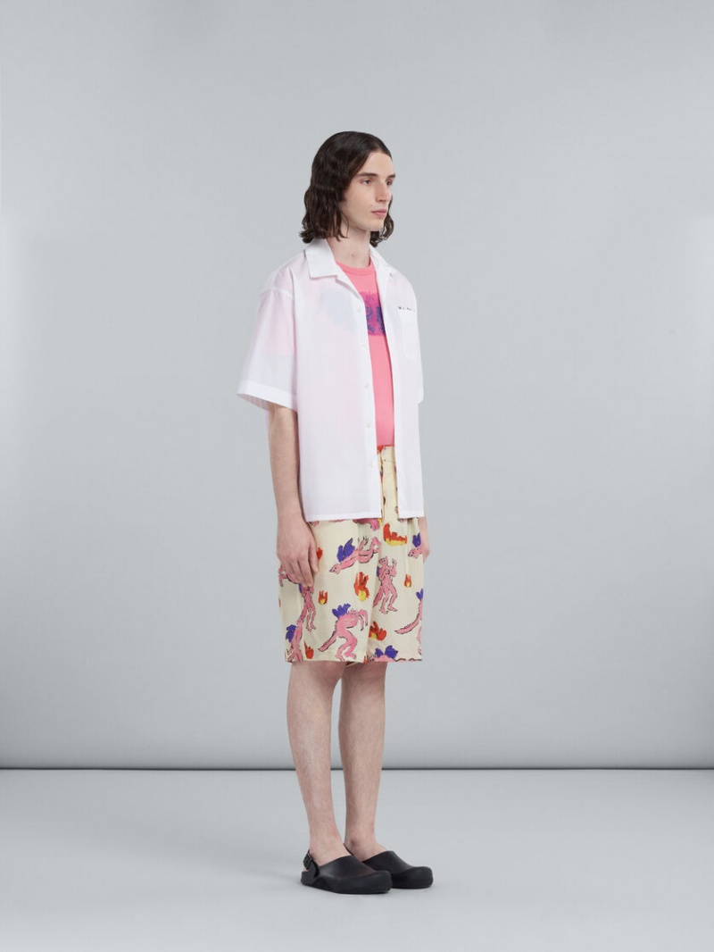 Marni Bowling Shirt Yarn-dyed Poplin Vita | SEQCS30220