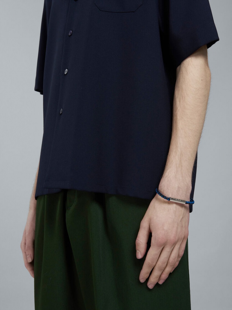 Marni Braided Läder Bracelet Svarta Blå | MSEHR18202