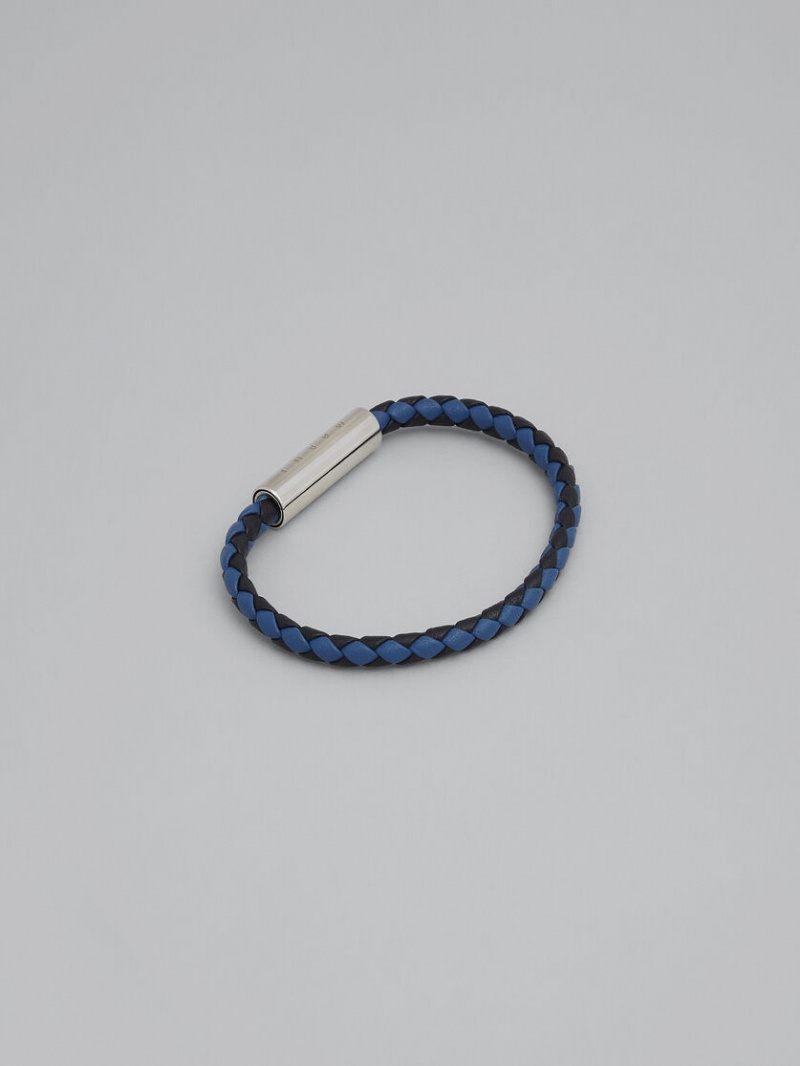 Marni Braided Läder Bracelet Svarta Blå | MSEHR18202
