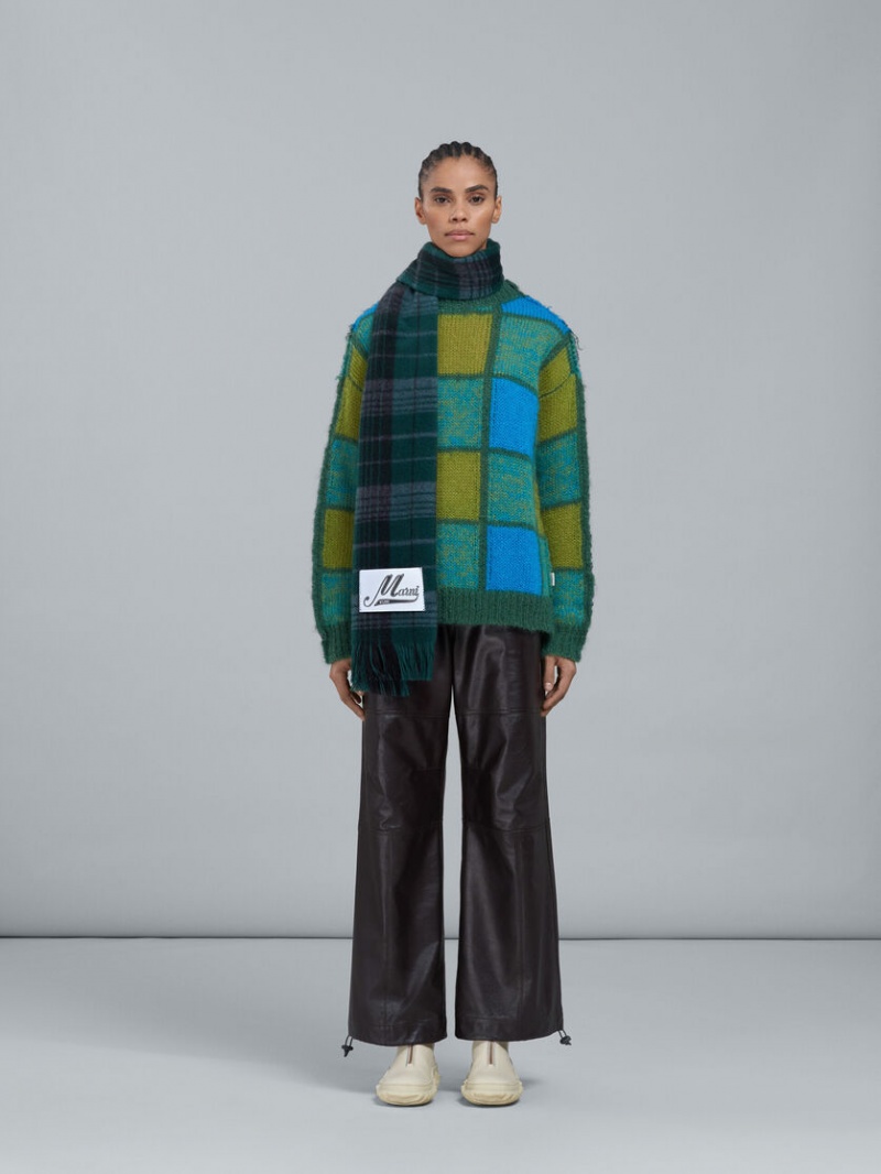 Marni Check Ull Scarf Gröna | BSESO43075