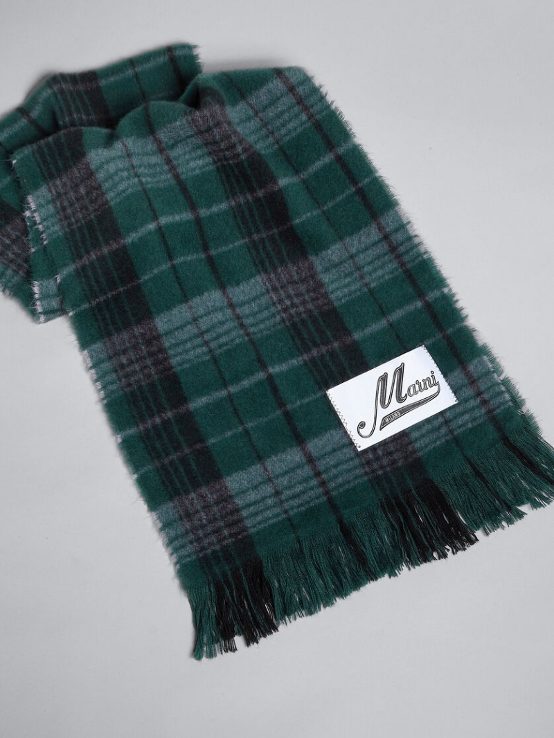 Marni Check Ull Scarf Gröna | BSESO43075