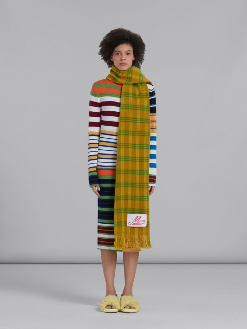 Marni Check Ull Scarf Gröna | DSEVO76264