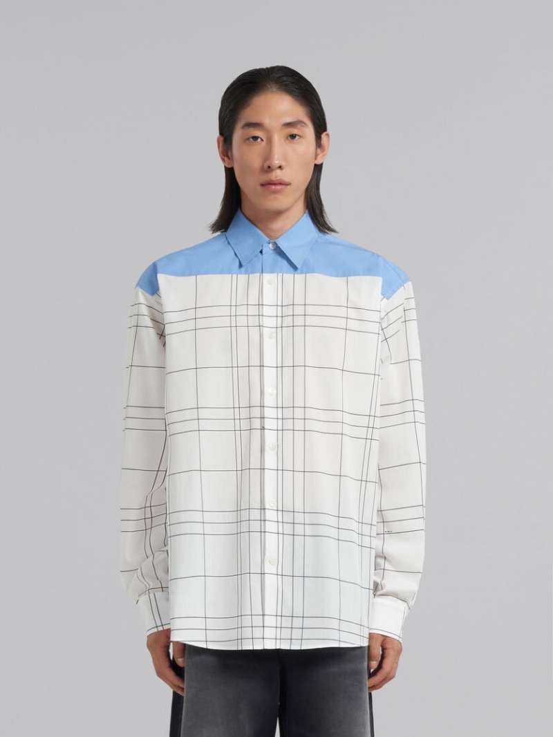 Marni Checked Bomull Shirt With Plain Yoke Vita | USETG76950