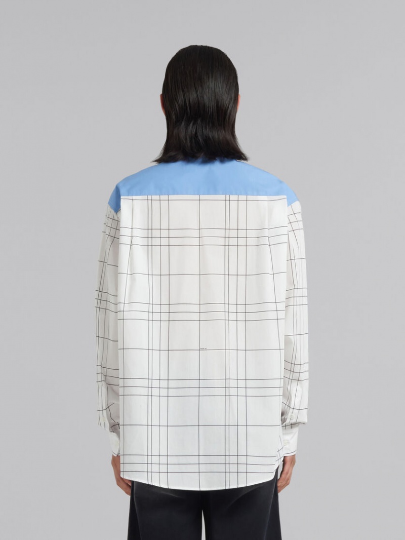 Marni Checked Bomull Shirt With Plain Yoke Vita | USETG76950